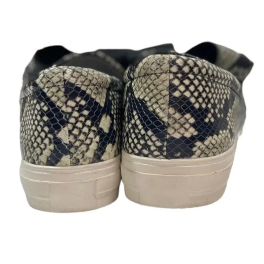 NINE WEST Women's Leather Faux Snakeskin Slip Ons Size 8.5 Med Sneakers Bows EUC